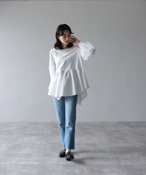 HERENCIA（ヘレンチア）の「イレギュラーヘム チュールスリーブ デザイン カットソー（Tシャツ/カットソー・レディース・ブラック/プラム/ホワイト・MEDIUM）」の11枚目の写真