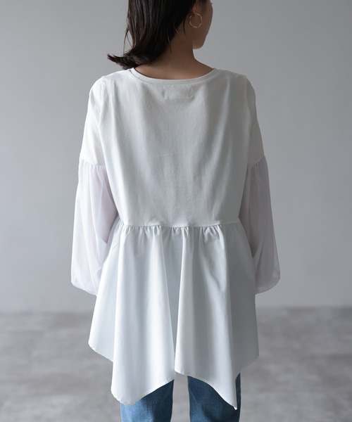 HERENCIA（ヘレンチア）の「イレギュラーヘム チュールスリーブ デザイン カットソー（Tシャツ/カットソー・レディース・ブラック/プラム/ホワイト・MEDIUM）」の16枚目の写真