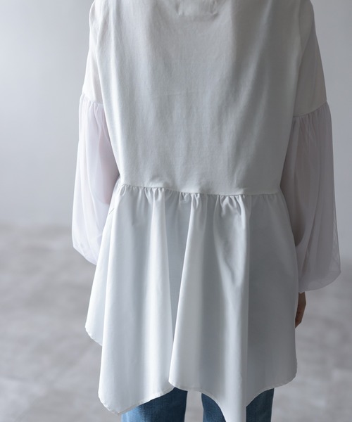 HERENCIA（ヘレンチア）の「イレギュラーヘム チュールスリーブ デザイン カットソー（Tシャツ/カットソー・レディース・ブラック/プラム/ホワイト・MEDIUM）」の17枚目の写真