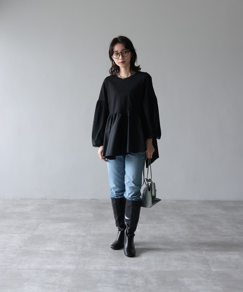 HERENCIA（ヘレンチア）の「イレギュラーヘム チュールスリーブ デザイン カットソー（Tシャツ/カットソー・レディース・ブラック/プラム/ホワイト・MEDIUM）」の22枚目の写真