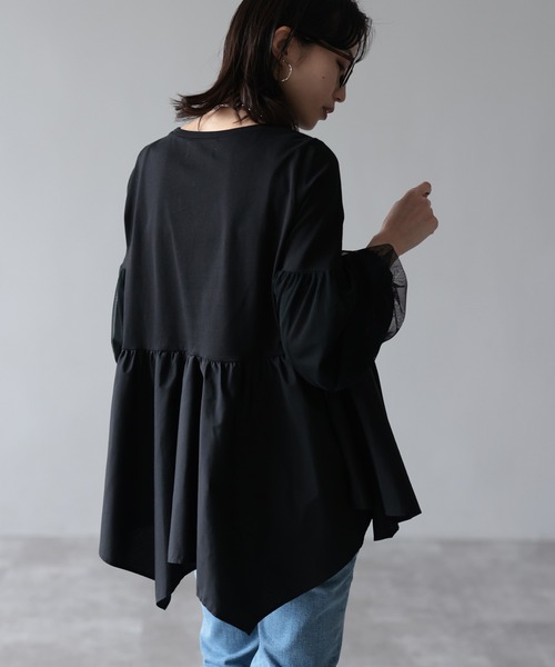 HERENCIA（ヘレンチア）の「イレギュラーヘム チュールスリーブ デザイン カットソー（Tシャツ/カットソー・レディース・ブラック/プラム/ホワイト・MEDIUM）」の21枚目の写真