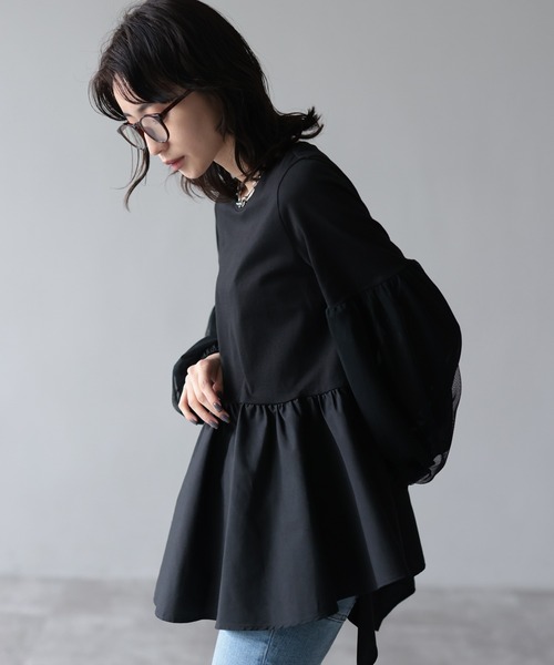 HERENCIA（ヘレンチア）の「イレギュラーヘム チュールスリーブ デザイン カットソー（Tシャツ/カットソー・レディース・ブラック/プラム/ホワイト・MEDIUM）」の19枚目の写真