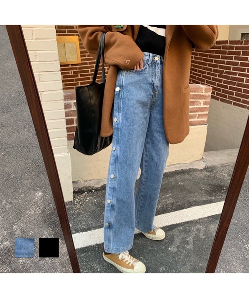 SpRay(スプレイ)の「フェイクサイドボタンデニムパンツ(デニムパンツ・レディース・ブラック/ブルー・LARGE/MEDIUM)」の13枚目の写真