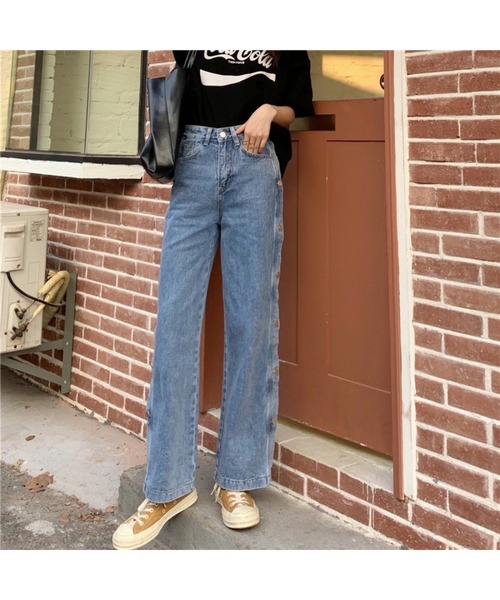 SpRay(スプレイ)の「フェイクサイドボタンデニムパンツ(デニムパンツ・レディース・ブラック/ブルー・LARGE/MEDIUM)」の16枚目の写真