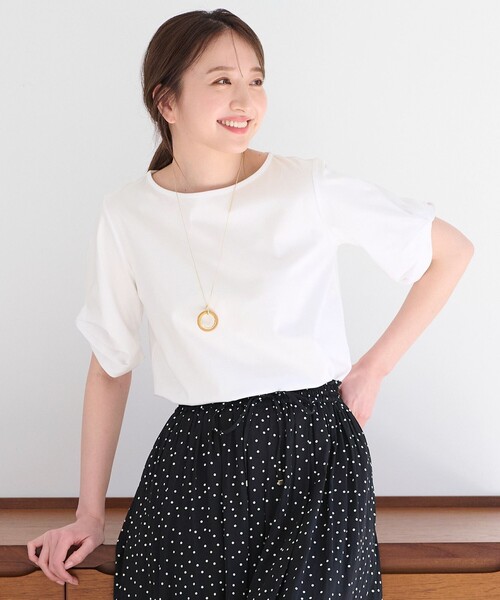 ANY(エニィ)の「【接触冷感】シルケットスムース タックスリーブトップス(Tシャツ/カットソー・レディース・ライトグリーン系/ベージュ系/ブルー系/ブラック系/アイボリー系/オールドローズ系・3/2)」の4枚目の写真