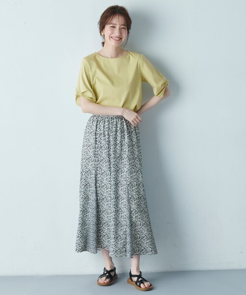 ANY(エニィ)の「【接触冷感】シルケットスムース タックスリーブトップス(Tシャツ/カットソー・レディース・ライトグリーン系/ベージュ系/ブルー系/ブラック系/アイボリー系/オールドローズ系・3/2)」の8枚目の写真