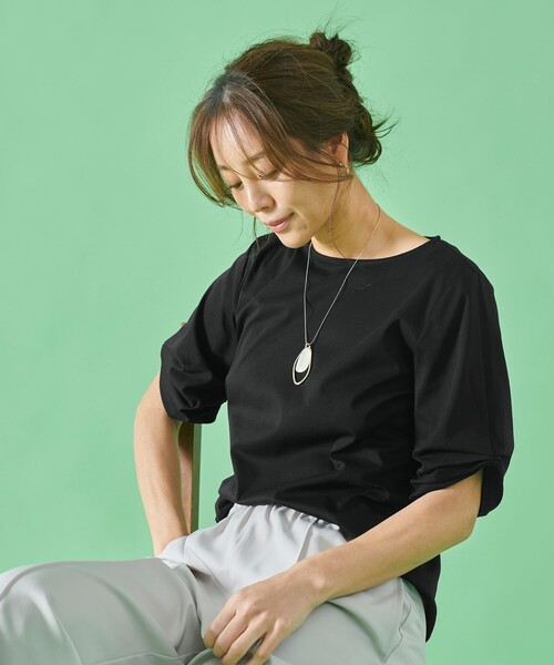 ANY(エニィ)の「【接触冷感】シルケットスムース タックスリーブトップス(Tシャツ/カットソー・レディース・ライトグリーン系/ベージュ系/ブルー系/ブラック系/アイボリー系/オールドローズ系・3/2)」の17枚目の写真