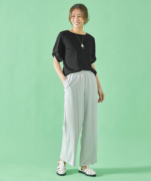 ANY(エニィ)の「【接触冷感】シルケットスムース タックスリーブトップス(Tシャツ/カットソー・レディース・ライトグリーン系/ベージュ系/ブルー系/ブラック系/アイボリー系/オールドローズ系・3/2)」の19枚目の写真