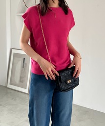 麻タックフレンチスリーブニットプルオーバー