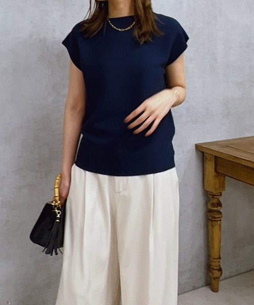 un dix cors（アンディコール）の「麻タックフレンチスリーブニットプルオーバー（ニット/セーター・レディース・ネイビー/オフホワイト/ピンク系その他・FREE）」の16枚目の写真