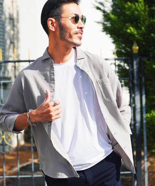 jiggys shop（ジギーズショップ）の「ストレッチ綿麻 7分袖 パナマリネンシャツ（シャツ/ブラウス・メンズ・ベージュ系その他/ブルー系その他/ホワイト系その他/グレー系その他/グレー系その他3/グレー系その他4/ブルー系その他2/ホワイト系その他2/ブルー系その他3/グレー系その他2・SMALL/MEDIUM/LARGE/X-LARGE）」の3枚目の写真