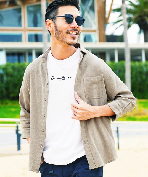 jiggys shop（ジギーズショップ）の「ストレッチ綿麻 7分袖 パナマリネンシャツ（シャツ/ブラウス・メンズ・ベージュ系その他/ブルー系その他/ホワイト系その他/グレー系その他/グレー系その他3/グレー系その他4/ブルー系その他2/ホワイト系その他2/ブルー系その他3/グレー系その他2・SMALL/MEDIUM/LARGE/X-LARGE）」の7枚目の写真