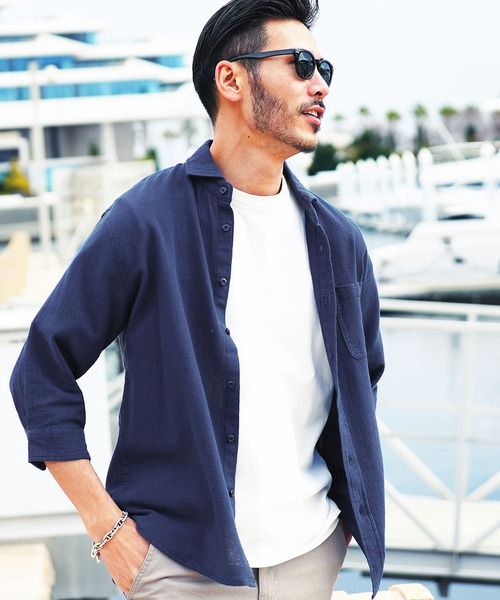 jiggys shop（ジギーズショップ）の「ストレッチ綿麻 7分袖 パナマリネンシャツ（シャツ/ブラウス・メンズ・ベージュ系その他/ブルー系その他/ホワイト系その他/グレー系その他/グレー系その他3/グレー系その他4/ブルー系その他2/ホワイト系その他2/ブルー系その他3/グレー系その他2・SMALL/MEDIUM/LARGE/X-LARGE）」の8枚目の写真