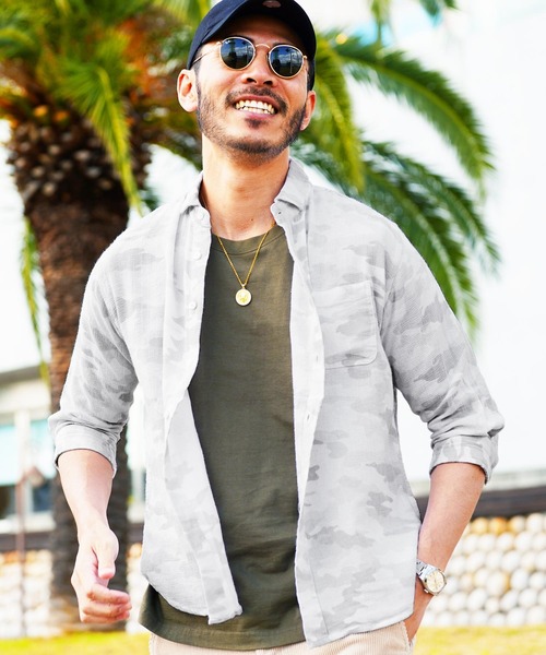 jiggys shop（ジギーズショップ）の「ストレッチ綿麻 7分袖 パナマリネンシャツ（シャツ/ブラウス・メンズ・ベージュ系その他/ブルー系その他/ホワイト系その他/グレー系その他/グレー系その他3/グレー系その他4/ブルー系その他2/ホワイト系その他2/ブルー系その他3/グレー系その他2・SMALL/MEDIUM/LARGE/X-LARGE）」の2枚目の写真