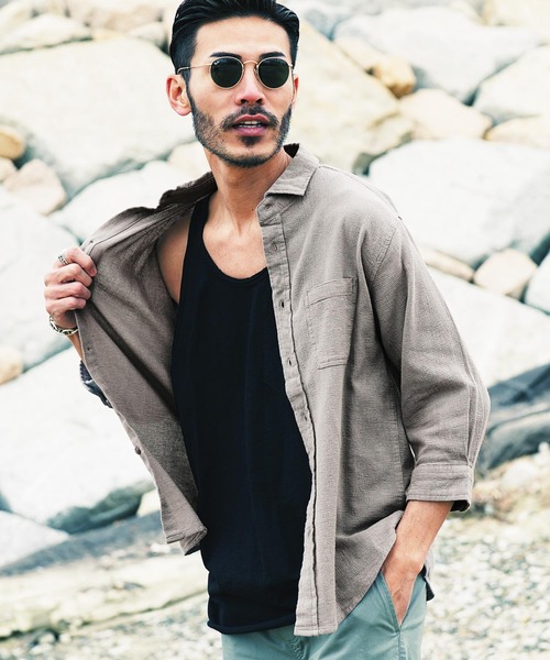 jiggys shop（ジギーズショップ）の「ストレッチ綿麻 7分袖 パナマリネンシャツ（シャツ/ブラウス・メンズ・ベージュ系その他/ブルー系その他/ホワイト系その他/グレー系その他/グレー系その他3/グレー系その他4/ブルー系その他2/ホワイト系その他2/ブルー系その他3/グレー系その他2・SMALL/MEDIUM/LARGE/X-LARGE）」の5枚目の写真