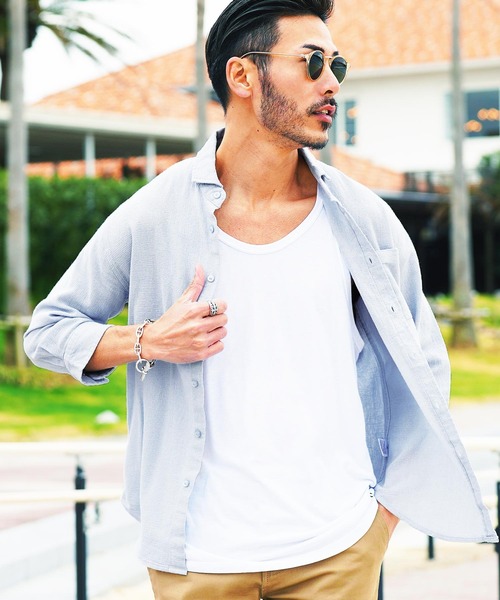 jiggys shop（ジギーズショップ）の「ストレッチ綿麻 7分袖 パナマリネンシャツ（シャツ/ブラウス・メンズ・ベージュ系その他/ブルー系その他/ホワイト系その他/グレー系その他/グレー系その他3/グレー系その他4/ブルー系その他2/ホワイト系その他2/ブルー系その他3/グレー系その他2・SMALL/MEDIUM/LARGE/X-LARGE）」の9枚目の写真