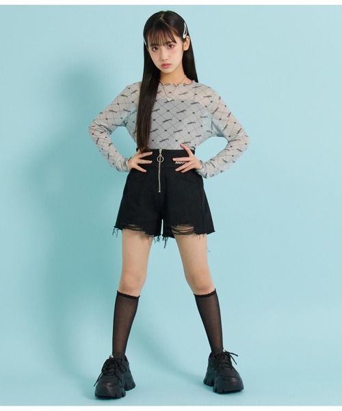 ANAP GｉRL（アナップガール）の「総ロゴシアートップス×キャミSETカットソー（シャツ/ブラウス・キッズ・ピンク/ブラック・XS/S/M）」の11枚目の写真