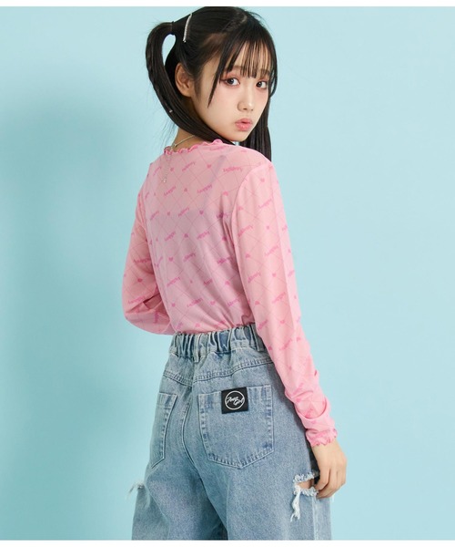 ANAP GｉRL（アナップガール）の「総ロゴシアートップス×キャミSETカットソー（シャツ/ブラウス・キッズ・ピンク/ブラック・XS/S/M）」の5枚目の写真