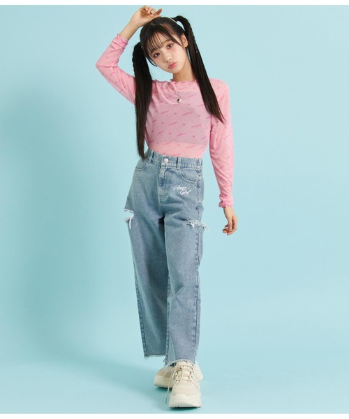 ANAP GｉRL（アナップガール）の「総ロゴシアートップス×キャミSETカットソー（シャツ/ブラウス・キッズ・ピンク/ブラック・XS/S/M）」の21枚目の写真