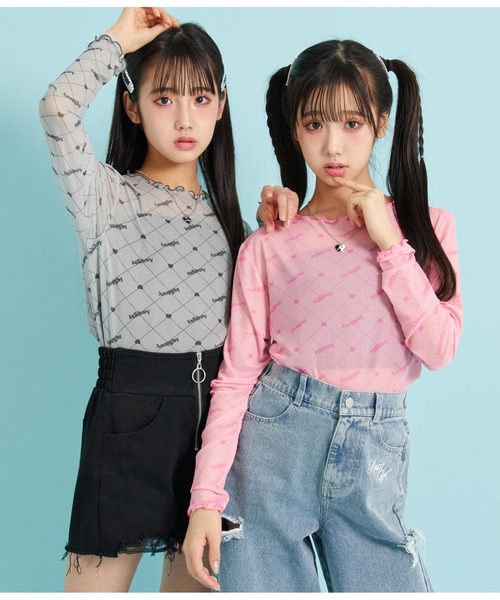 ANAP GｉRL（アナップガール）の「総ロゴシアートップス×キャミSETカットソー（シャツ/ブラウス・キッズ・ピンク/ブラック・XS/S/M）」の10枚目の写真