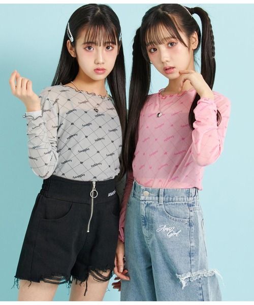 ANAP GｉRL（アナップガール）の「総ロゴシアートップス×キャミSETカットソー（シャツ/ブラウス・キッズ・ピンク/ブラック・XS/S/M）」の17枚目の写真