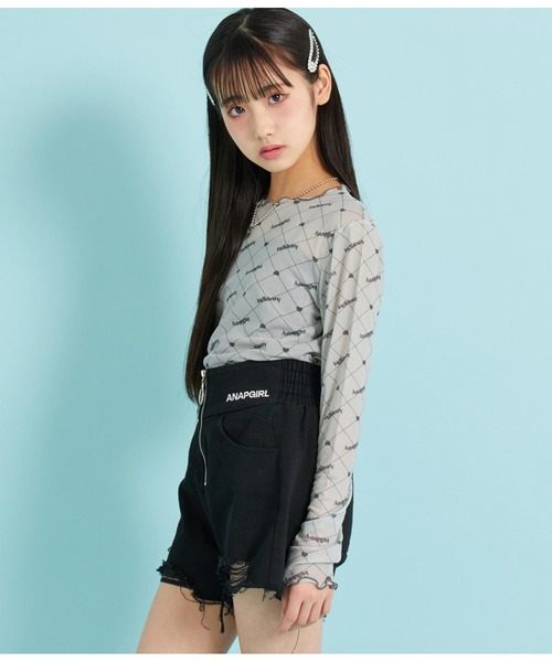 ANAP GｉRL（アナップガール）の「総ロゴシアートップス×キャミSETカットソー（シャツ/ブラウス・キッズ・ピンク/ブラック・XS/S/M）」の13枚目の写真