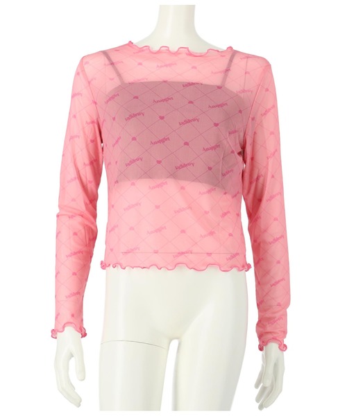 ANAP GｉRL（アナップガール）の「総ロゴシアートップス×キャミSETカットソー（シャツ/ブラウス・キッズ・ピンク/ブラック・XS/S/M）」の4枚目の写真