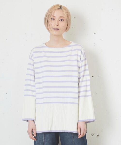 kivi(キヴィ)の「ボートネックボーダーニット(ニット/セーター・レディース・ブラック/ライトオレンジ系/ラベンダー・FREE)」の22枚目の写真
