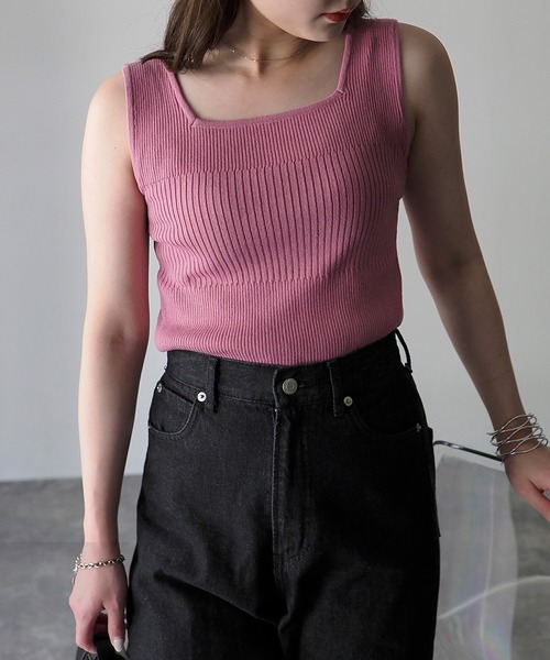 Riberry（リベリー）の「リブニットタンク（タンクトップ・レディース・ピンク/ブラック/オフホワイト・FREE）」の3枚目の写真