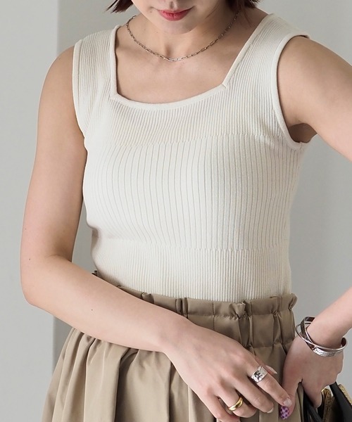 Riberry（リベリー）の「リブニットタンク（タンクトップ・レディース・ピンク/ブラック/オフホワイト・FREE）」の6枚目の写真