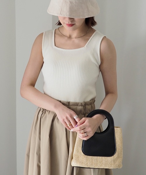 Riberry（リベリー）の「リブニットタンク（タンクトップ・レディース・ピンク/ブラック/オフホワイト・FREE）」の7枚目の写真