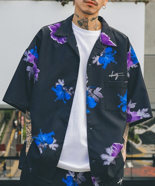 SUBCIETY サブサエティー フラワーパターンシャツ オープンカラーシャツ Subciety（サブサエティ） FLOWER PAISLEY SHIRT BLACK / ロック