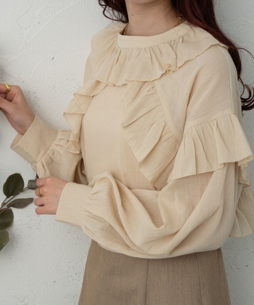 Ambre Ciel(アンブルシエル)の「楊柳フリルブラウス/【WEB/EC限定商品】(シャツ/ブラウス・レディース・ライトベージュ/ブラック/オフホワイト・FREE)」の11枚目の写真