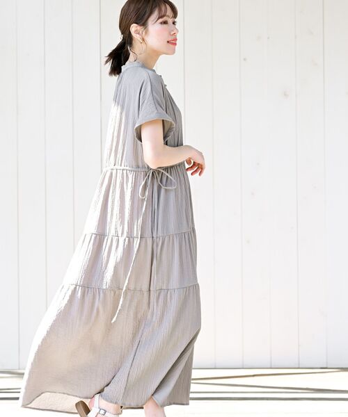 rps（アールピーエス）の「ウエストドロストティアードワンピース（ワンピース・レディース・ブラック/ブルー/ライトカーキ/グレイッシュベージュ・フリー）」の10枚目の写真