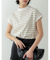 モックネックフレンチスリーブボーダーTシャツ