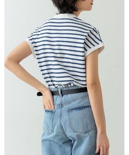 Re:EDIT(リエディ)の「モックネックフレンチスリーブボーダーTシャツ(Tシャツ/カットソー・レディース・ベージュ/ブラック/ネイビー・LARGE/MEDIUM)」の10枚目の写真