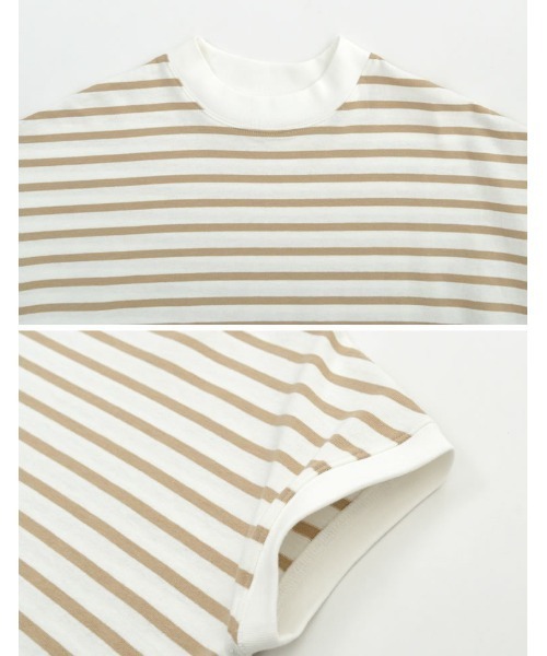 Re:EDIT(リエディ)の「モックネックフレンチスリーブボーダーTシャツ(Tシャツ/カットソー・レディース・ベージュ/ブラック/ネイビー・LARGE/MEDIUM)」の16枚目の写真