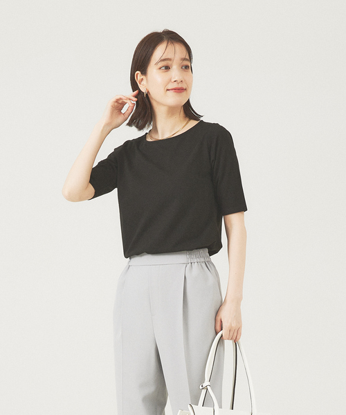 abahouse mavie(アバハウスマヴィ)の「5分袖プルオーバー(Tシャツ/カットソー・レディース・ホワイト/ブラック・38/40)」の2枚目の写真