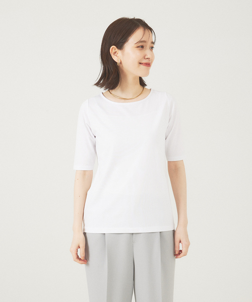 abahouse mavie(アバハウスマヴィ)の「5分袖プルオーバー(Tシャツ/カットソー・レディース・ホワイト/ブラック・38/40)」の5枚目の写真
