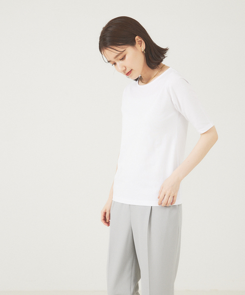abahouse mavie(アバハウスマヴィ)の「5分袖プルオーバー(Tシャツ/カットソー・レディース・ホワイト/ブラック・38/40)」の6枚目の写真