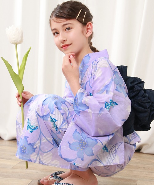 KYOETSU（キョウエツ）の「簡単着付け セパレート 浴衣 女の子 3点セット( セパレート浴衣 + 帯 + 下駄 )（浴衣・キッズ・ブルー系その他2/イエロー系その他2/ブルー系その他/パープル系その他/イエロー系その他/レッド系その他/ブラック系その他/ホワイト/その他1/その他2/その他3/その他5/その他8/その他6/その他4/その他7/その他14/その他15/その他12/その他13/その他17/その他18/その他19/その他16/その他20/その他11/その他10/その他9・140/150/130）」の6枚目の写真