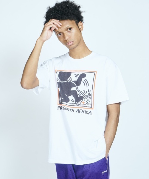 愛*ん様 80s キースヘリング　FREE SOUTH AFRICA Tシャツ 80年代 80s キースへリング アメリカ製 イラスト 白 ホワイト