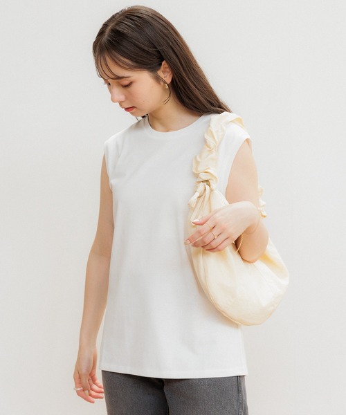 flower（フラワー）の「ベーシックノースリーブトップ（Tシャツ/カットソー・レディース・グレー/ホワイト・FREE）」の2枚目の写真