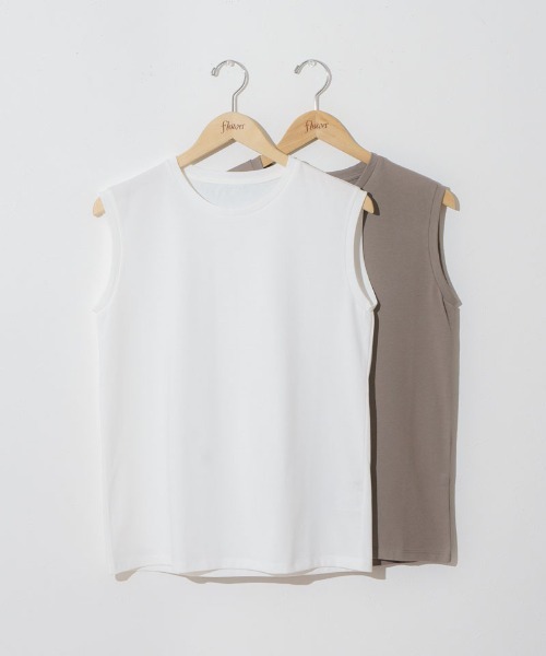 flower（フラワー）の「ベーシックノースリーブトップ（Tシャツ/カットソー・レディース・グレー/ホワイト・FREE）」の4枚目の写真