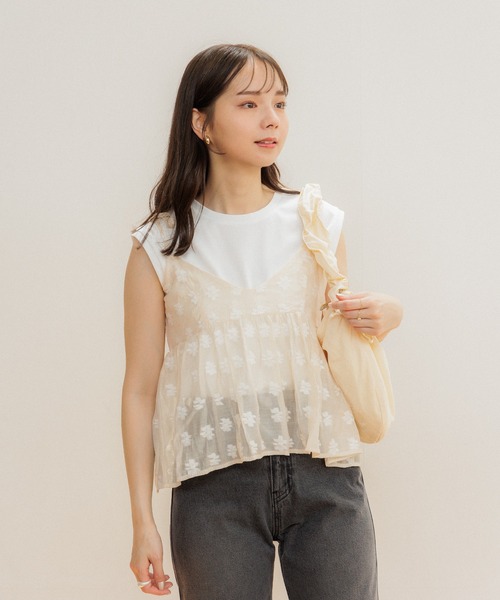 flower（フラワー）の「ベーシックノースリーブトップ（Tシャツ/カットソー・レディース・グレー/ホワイト・FREE）」の16枚目の写真