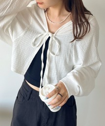フロントリボンボリューム袖ボレロカーディガン