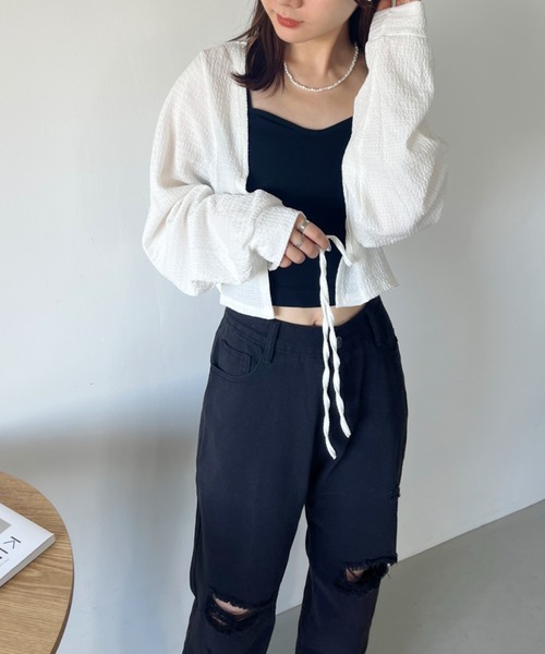 CLEA(クレア)の「フロントリボンボリューム袖ボレロカーディガン(カーディガン/ボレロ・レディース・ブラック/ホワイト・FREE)」の8枚目の写真