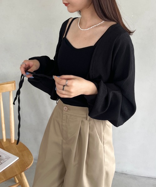 CLEA(クレア)の「フロントリボンボリューム袖ボレロカーディガン(カーディガン/ボレロ・レディース・ブラック/ホワイト・FREE)」の12枚目の写真
