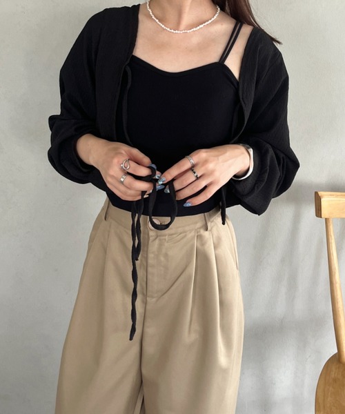 CLEA(クレア)の「フロントリボンボリューム袖ボレロカーディガン(カーディガン/ボレロ・レディース・ブラック/ホワイト・FREE)」の13枚目の写真