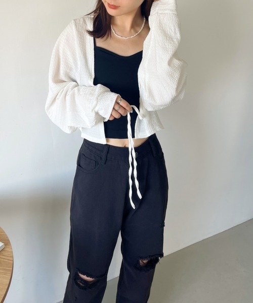 CLEA(クレア)の「フロントリボンボリューム袖ボレロカーディガン(カーディガン/ボレロ・レディース・ブラック/ホワイト・FREE)」の18枚目の写真